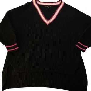 Express Sweater XS Oversized Deep V-Neck Black Pink White Tunic varsity 0-2
